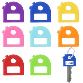 8 Pcs Key Covers Caps Stretchy All-in-One Key Caps Tags Covers Set 8 Colors Key Identifiers Covers 1 Inch Key Covers Protectors with Blank & Printed Labels Coded ID Key Labels Tags