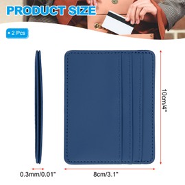 PATIKIL Minimalist Slim Wallet, 2 Pcs Leather Front Pocket Credit Card Holder with ID Window for Business Men & Women, Dark Blue