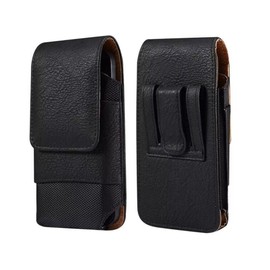 Leather Cell Phone Waist Bag for Men's, Mobile Phone Belt Pouch with Card Holder, Vertical Smartphone Waist Holster Fanny Pack Waterproof Tactical Waist Packet Belt Loop Wallet with Carabiner Hook