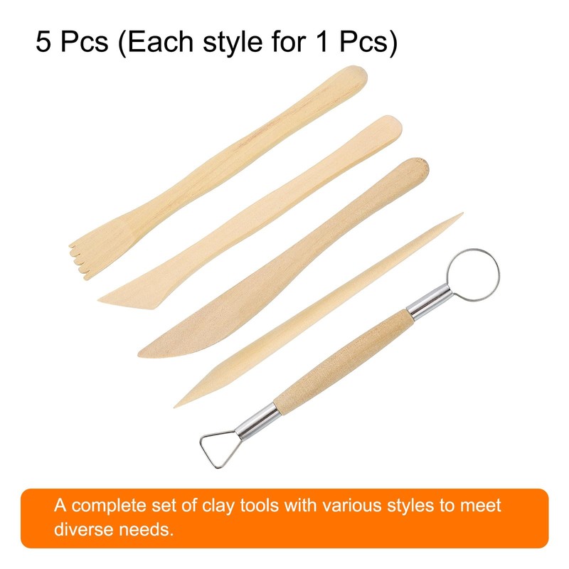 HARFINGTON 5pcs Wooden Clay Sculpting Tools Double-Headed Crafts Modeling kit