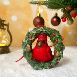 Christmas Decorations Cardinal Wreath Christmas Tree Decorations Hanging Red and Green Christmas Ornaments Resin Holiday New Year Home Decor Ornaments