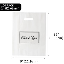 Belinlen 100Pcs 9x12 Inch Merchandise Retail Shopping Bags, Gift Bags, Thank You Carrier Bags with Handles for Boutique, Stores, Party, Clothes (White)