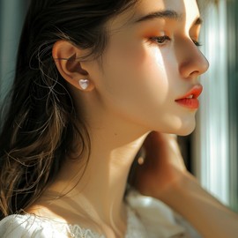 Sonateomber Gold Pearl Puffy Heart Stud Earrings for Women, Dainty Cute Beige Love Polished Lightweight Hypoallergenic Earing Prom Fashion Jewelry Gift