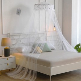 Mosquito Net Bed Canopy for Girls,King Canopy Bed Curtains Queen Size from Ceiling,Dome Mosquito Netting Bed Tent Twin Girls Canopy Bed Decor for Baby Crib,Kid Bed and Adult Beds (White lace-Dome)