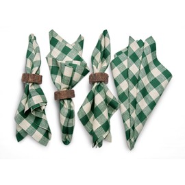 Solino Home Linen Check Napkins Set of 4 – 100% Pure Linen Green and Natural Plaid Napkins 20 x 20 Inch – Morgan Check, Machine Washable Cloth Dinner Napkins