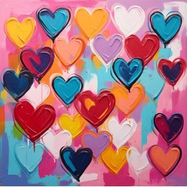 Colorful Heart Graffiti Wall Art Abstract Canvas Paintings Colorful Pictures Modern Abstract Artwork Decor for Office Bedroom Living Room Children's room 13.5"x13.5"x 1 Panels