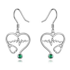 AOBOCO Nurse Gift 925 Sterling Silver Nurse Earrings for Women Stethoscope Earrings Heartbeat Jewelry Gifts for Graduation Medical Student Nurse Doctor