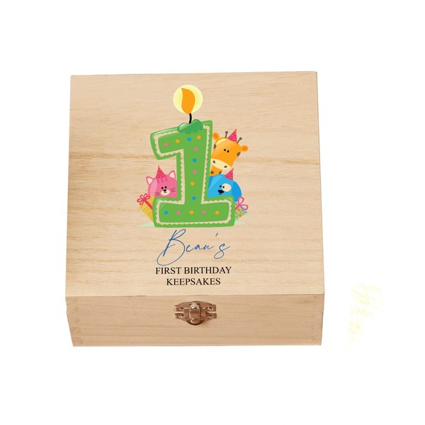 ukgiftstoreonline Personalised Wooden 1st Birthday Baby Boy Keepsake Memory Box
