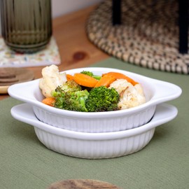 Set of 2 White Ribbed Oval Roasting Dishes 21cm Ceramic Pie Veg Oven Roasters