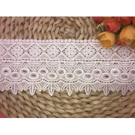 8CM Width Europe Rome Pattern Inelastic Embroidery Lace Trim,Curtain Tablecloth Slipcover Bridal DIY Clothing/Accessories.(2 Yards in one Package) (White)