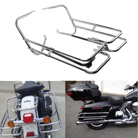 TCT-MT Saddlebag Guard Rail Mount Bracket Support Fit For Harley Touring Road King FLHR FLHT 1997-2008; Street Glide FLHX FLHTCUSE 06-08; FLTR '98-'08 Chrome+Black