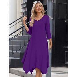 Zeagoo Womens Casual 3/4 Sleeve Dress Midi A Line 2025 Church Dresses with Pockets Funeral Formal Dresses Wedding Elegant Dress Vestidos Casuales para Mujer Purple