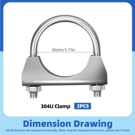 Glarks 2 x 304 stainless steel exhaust U-clamps 45 mm (1-3/4 in) exhaust clamps design with saddle flange for exhaust tailpipe