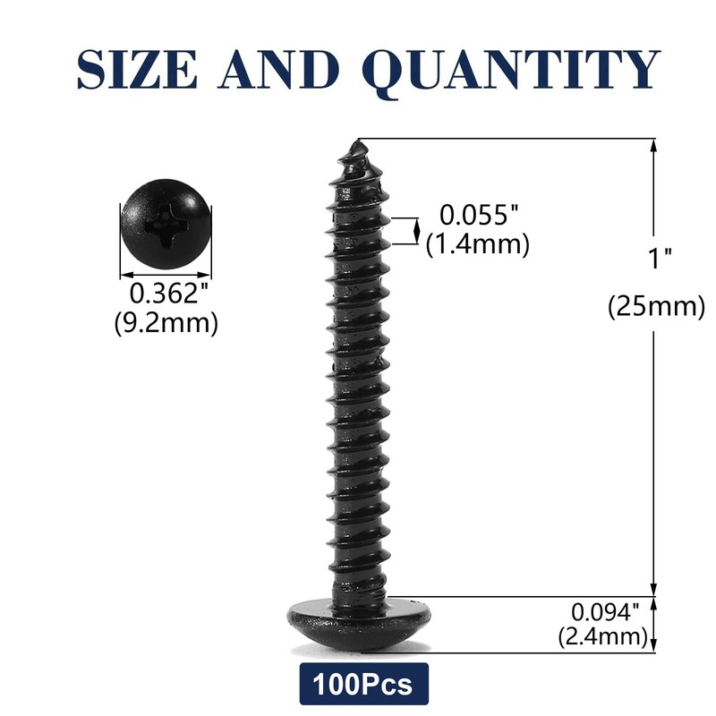 #8 x 1" Wood Screw 100Pcs Truss Head Phillips 18-8