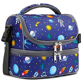 FlowFly Kids Double Decker Cooler Insulated Lunch Bag Large Tote for Boys, Girls, Men, Women, With Adjustable Strap, Astronaut