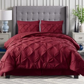 Elegant Comfort 8-Piece Pinch Pleated Comforter Set, Bed-in-a-Bag Silky Soft Set Includes Sheet Set with Storage Pockets, 8PC Pinch Pleated Comforter Twin/Twin XL, Burgundy