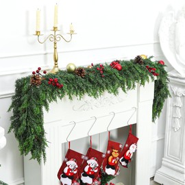 Christmas Cedar Garland with Soft Thickness Pine,Thick and Lush,Artificial Green Faux Cedar Pine Garland for Christmas Winter Home Mantel Fireplace Holiday Party Décor (9FT)