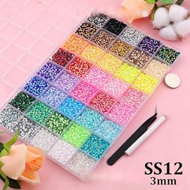 Diamantes de Imitación, 40000Pcs Pedrería gelatinosa en 40 Colores para Decoraciones Brillantes, Gemas Planas de Resina Multicolor de 3 mm para Arte c