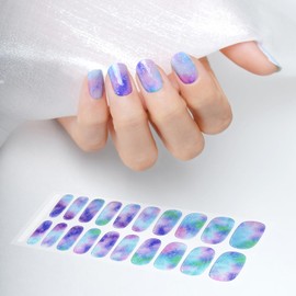 WOKOTO 1 Sheet Semi Cured Gel Nail Strips With Wood Stick, Nail File & Prepared Pads, 20 Tips Dreamy Color Semi Cured Nail Polish Strips, Harden With UV Light Gel Nail Wraps Stickers For Women Girls