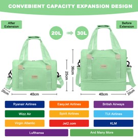 CS COSDDI Designed for Ryanair Cabin Bag 40x20x25 Underseat Carry-ons Bag, Expandable for Easyjet Cabin Bag Travel Bag with Trolley Sleeve Weekend Overnight Bag Hand Luggage Bag for Women Men