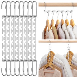 HOUSE DAY Metal Space-Saving Clothes Hanger Holder Multiple Clothes Hangers – Magic Clothes Hanger Wardrobe Organiser Updated Hook Design – Chrome-Plated / Silver, 26 cm Long