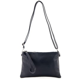 modamoda de T186 Italian Leather Clutch / Shoulder Bag, Medium - dark blue, size: s