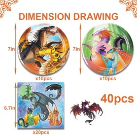Wings of Fire Party Supplies - 40PCS Tableware Set for 20 Guests, Birthday Decorations for Theme Party