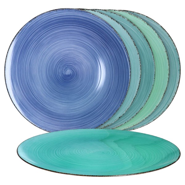 MamboCat Blue Baita Set of 6 Place Plates Blue I Maritime Decorative Plastic Plates Diameter 33 cm I Modern Place Mat with Swirl Pattern I Place Mat - Easy to Clean & Stackable I Blue Large Plates 6