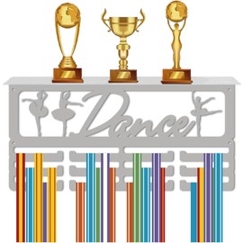 CREATCABIN Dance Sport Medal Holder Iron Medal Storage Rack Wall Mount Decor 3 Lines Separate Hooks Race Awards Organizer for Dancer Athletes Winners Gift 60+ Medals Ribbons Hanging Display 15.8x7.9in