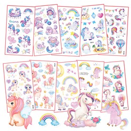 Unicorn Glitter Tattoo Set Children, 10 Sheets Unicorn Fake Tattoos for Children, Unicorn Gifts for Girls, Birthday Party Gift, Small, Skin-friendly, Temporary