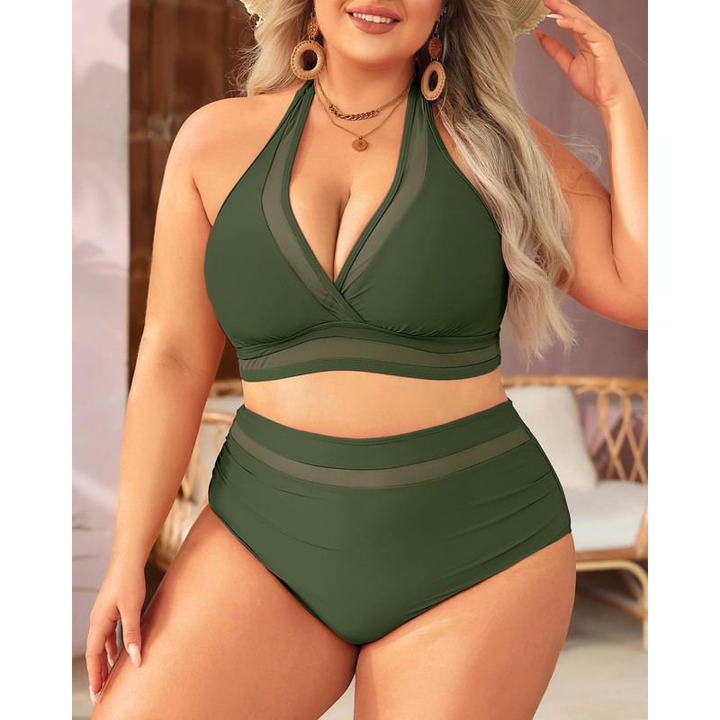 Tempt Me Women Plus Size Bikini High Waisted Swimsuits Mesh