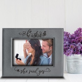 BELLA BUSTA- He Asked. She Said YES- Engagement Leather Photo Frame (5"x 7" Horizontal)