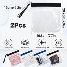FuninCrea Travel Toiletry Bag, Transparent Toiletry Bag, Small Aeroplane Liquids Bag, 20 x 20 cm Toiletry Bag, Travel Essentials with Zips and Cords, Black+blue, Pack of 2