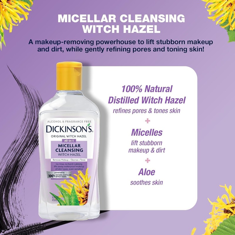 Dickinson's Micellar Cleansing Witch Hazel, An All-in-1 Makeup Remover, Pore