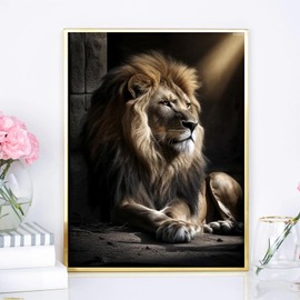5D DIY Diamond Painting Kits Full Drill, Diamond Painting Kits Art, Animal Diamond Art, Strange Lion Diamond Painting Craft for Home Office Wall Decor 12x16 inch