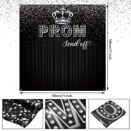 Tiamon Prom Photo Backdrop 71 x 71 Inch 2025 Graduation Party Decoration Black Glitter Photography Background Congrats Grad Banner Background for School Graduation Prom Party Decor Supplies(Silver)