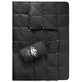 zZFocus Down Camping Blanket,Puffy Down Blanket Packable Lightweight Down Throw Quilt Water-Resistant Outdoor Travel Blanket for Camping,Hiking,Stadium,Picnic,Car 50x77''Black