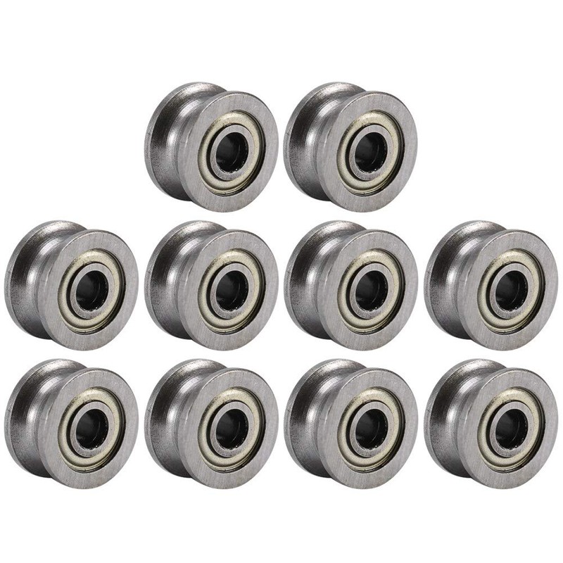 10pcs U624ZZ Miniature Steel U-groove Guide Pulley Rail Ball Bearing