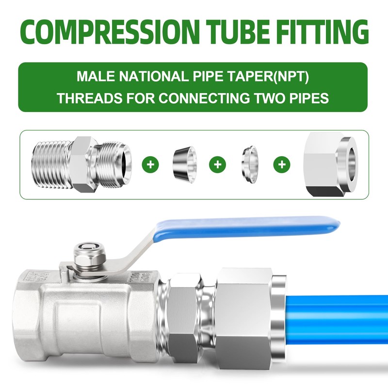 TAISHER 1PCS 304 Stainless Steel Compression Tube Pipe Fitting Connector,