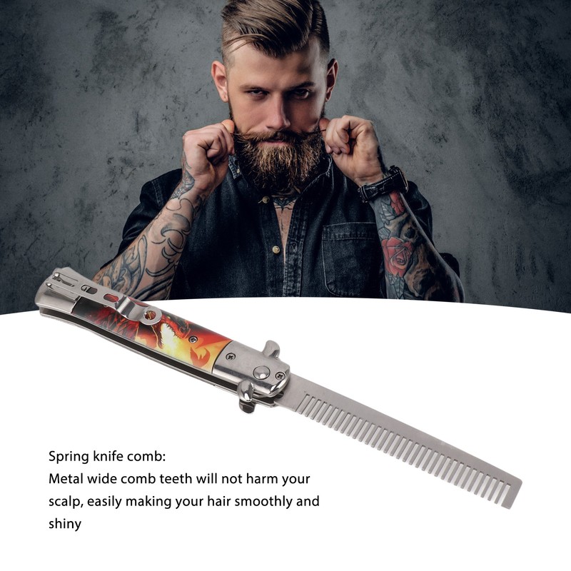 Hairdressing Spring Comb Stainless Steel Folding Portable Switchblade Comb for