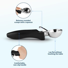 OTVAFAVA 2 Pack Ice Cream Scoop, Large Cookie Scoop with Ergonomic Soft Grip Handle, Heavy Duty Multifunctional Baking Scooper for Sundaes, Cupcake, Dough, Protein Balls and Meatballs, Black