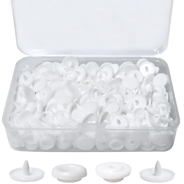 100 Sets White T5 Plastic Snaps Round Resin Snaps Buttons