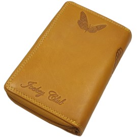 Genuine Cowhide Leather Women's Wallet / Purse / Purse in Portrait Format with Butterfly Motif or without Motif with RFID & NFC Protection, yellow, Standard size, Modern