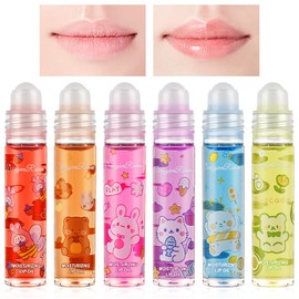 AOOWU Glitter Lip Gloss, Colourless Roll On Lip Glow Oil, Transparent, 6 Sticks Moisturising Lip Oil, Lip Gloss for Long-Lasting Glossy Nourishing Lips (Animal)