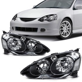 SCITOO Pair Headlight Assembly Fits for Acura RSX 2002-2004 Headlights Clear Lens Black Housing Clear Reflector, 33101S6MA01 33151S6MA01 AC2518101 AC2519101 (Bulbs Not Included)