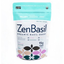 Zen Basil Seeds | edible basil seeds usda organic, kosher, non-gmo, lectin free, gluten free, plant based, keto, paleo, vegan | 15g fiber per/serv | 14oz | more fiber than chia seeds | prebiotic
