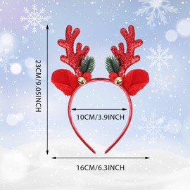 PEOVLVN 2 Pcs Christmas Headbands for Adults, Glitter Christmas Headband Antler Headband with Bell Christmas Hair Accessories for Holiday Party Decorations Costume Accessory (Gold+Red)
