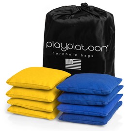 Play Platoon Weather Resistant Cornhole Bags - Set of 8 Regulation Size - Blue &Yellow - Durable Duck Cloth for Tossing Game, Includes Tote Bag