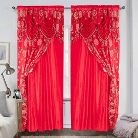 GLORY RUGS Flower Curtain Window Panel Set Luxury Curtains with Attached Valance and Sheer Backing Living Room Bedroom Dining 55x84 Each Balsam Collection