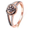 JIANGYUE Rose Gold Statement Ring Round Chocolate Cooktail Ring Cubic